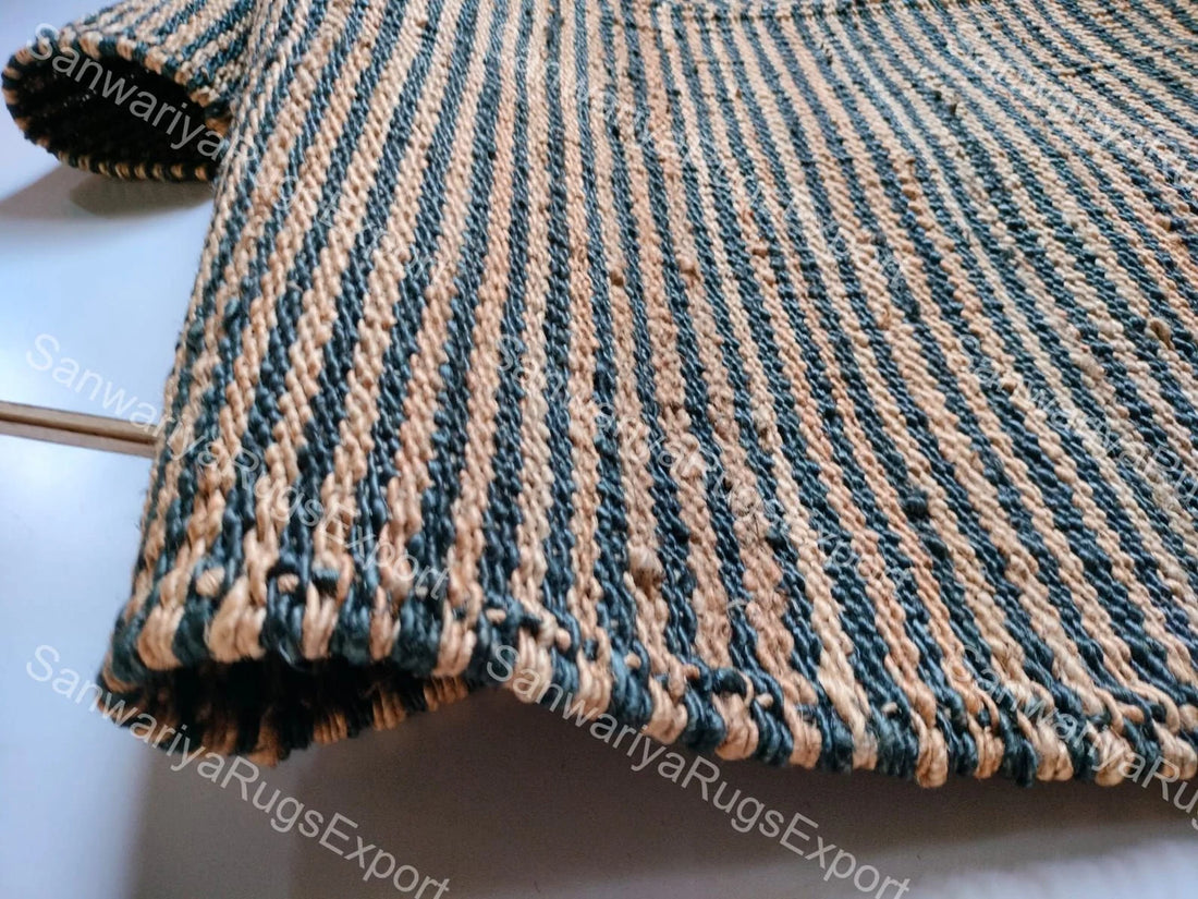 Natural Black Stripe Jute Hemp Runner Rug – Handmade Hallway & Stair Runner