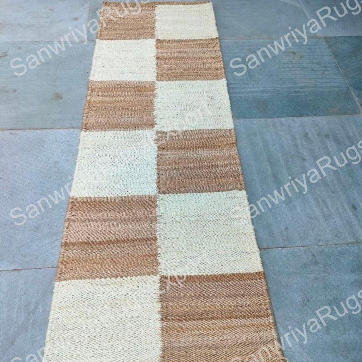Jute Runner Rug | White Box Pattern – Handwoven Eco-Friendly ...