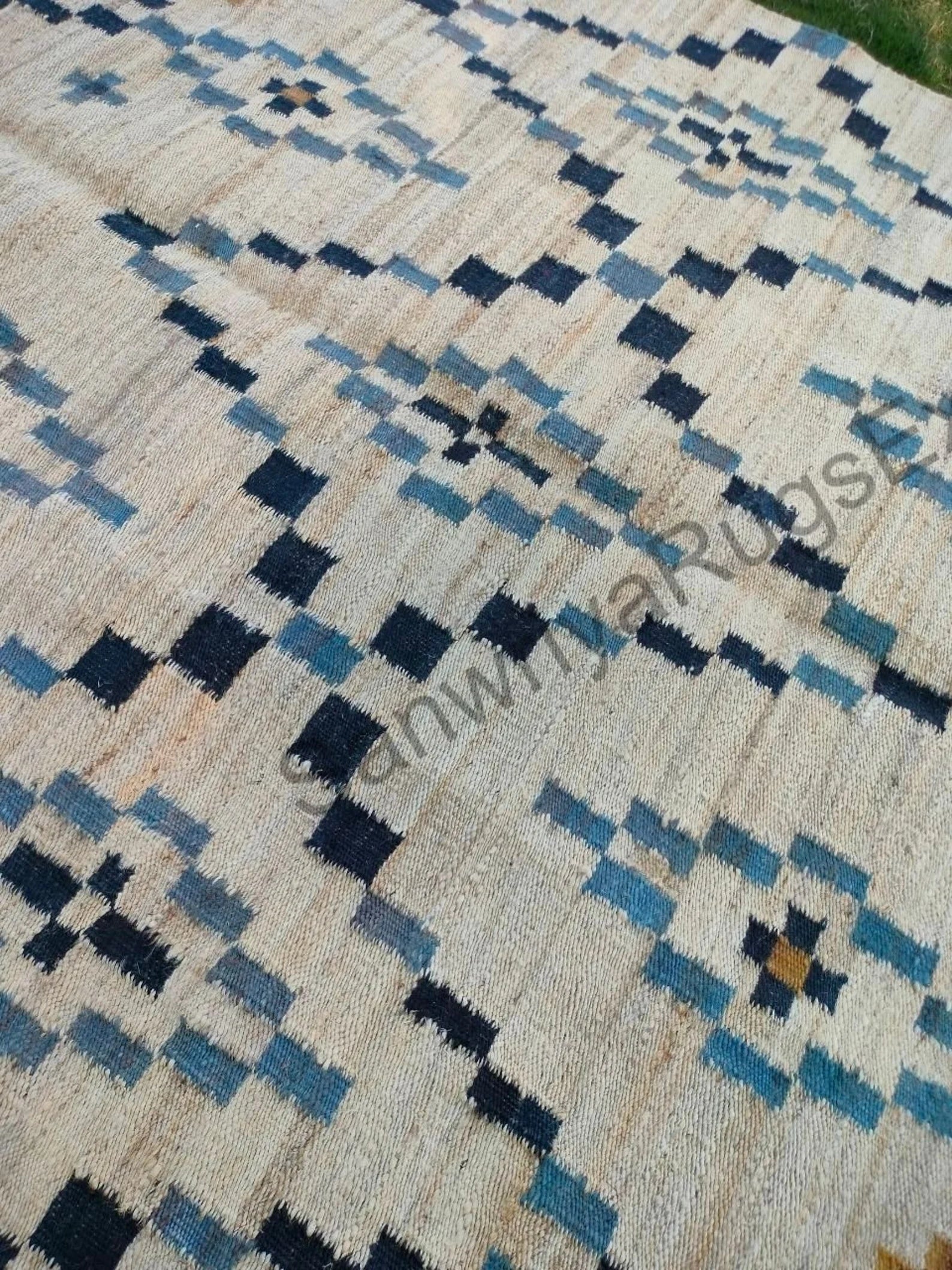 Handmade Wool Jute Kilim Rug – Modern Flatweave Boho Carpet
