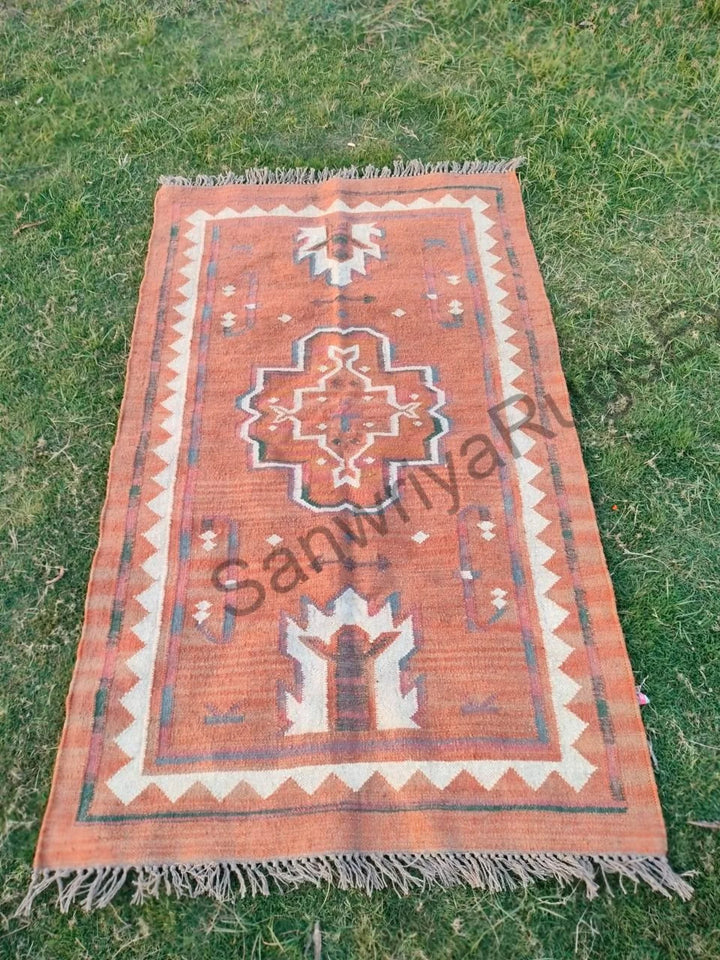 Handmade Wool Kilim Rug: Modern Area Rug, Egyptian Design