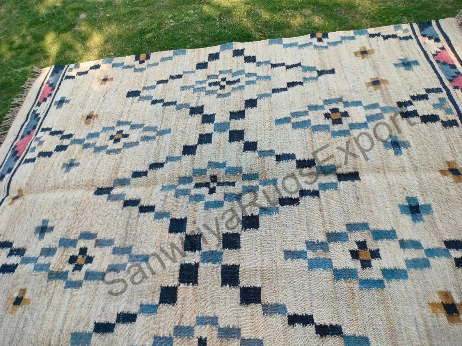 Handmade Wool Jute Kilim Rug – Modern Flatweave Boho Carpet