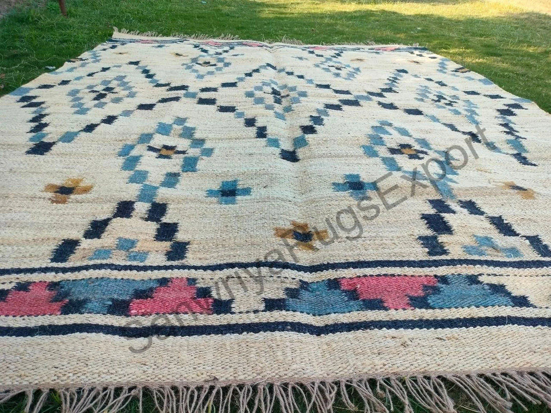 Handmade Wool Jute Kilim Rug – Modern Flatweave Boho Carpet