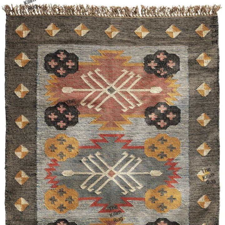Handwoven Wool Jute Kilim Dhurrie Rug, Traditional Multicolor Oriental Decor
