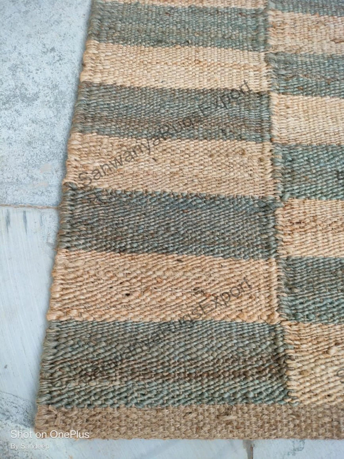 Handwoven Hemp Jute Runner Rug – Natural Grey Box Pattern