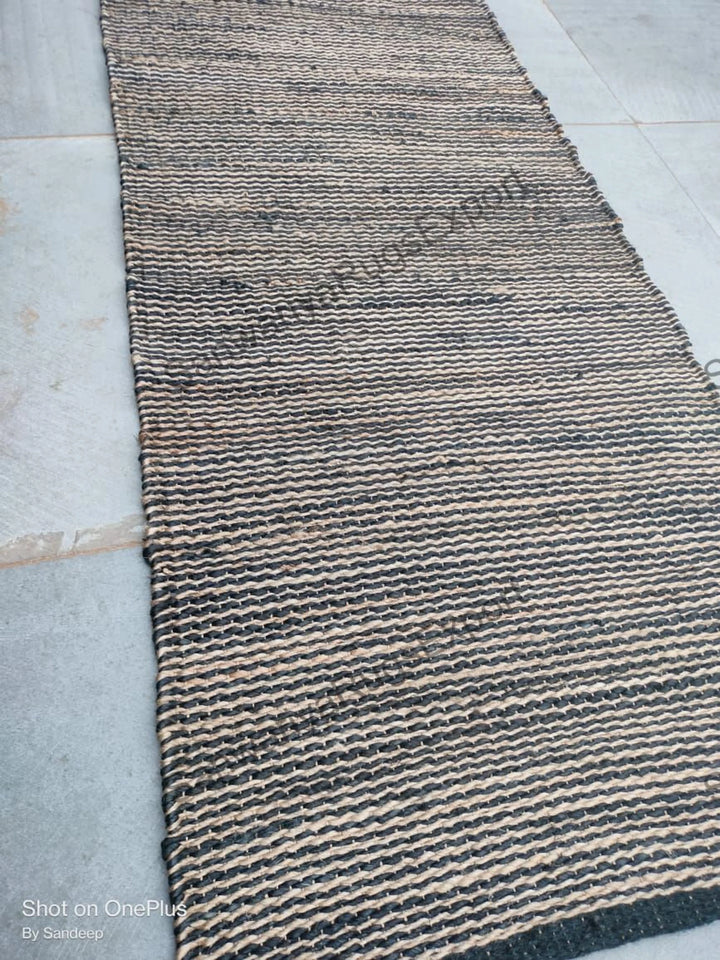 Natural Black Stripe Jute Hemp Runner Rug – Handmade Hallway & Stair Runner