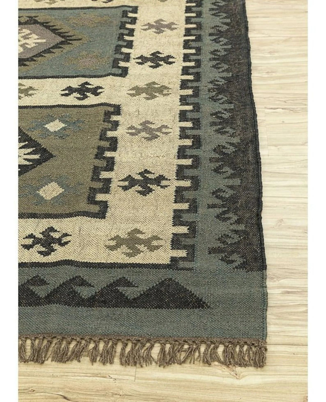 Handmade Large Kilim Rug – Wool & Jute Flatweave Dhurrie with Traditional Motifs