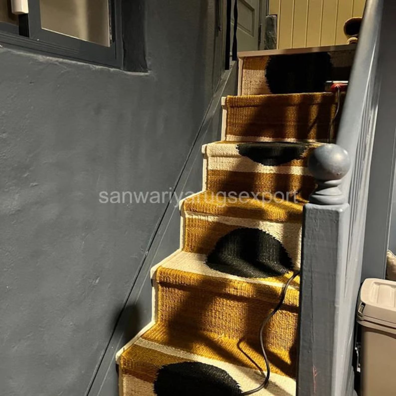 Yellow White and Black Circle Jute Runner Rug – Eco-Friendly Stair Runner