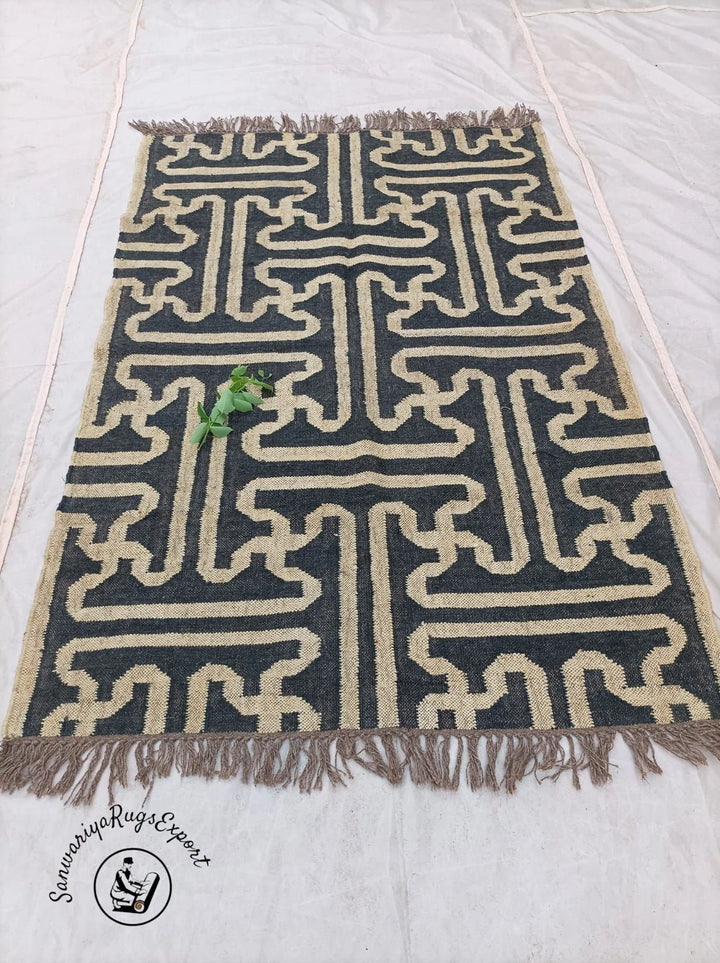 Handmade Large Kilim Rug | Wool & Jute Flatweave Oriental Dhurrie