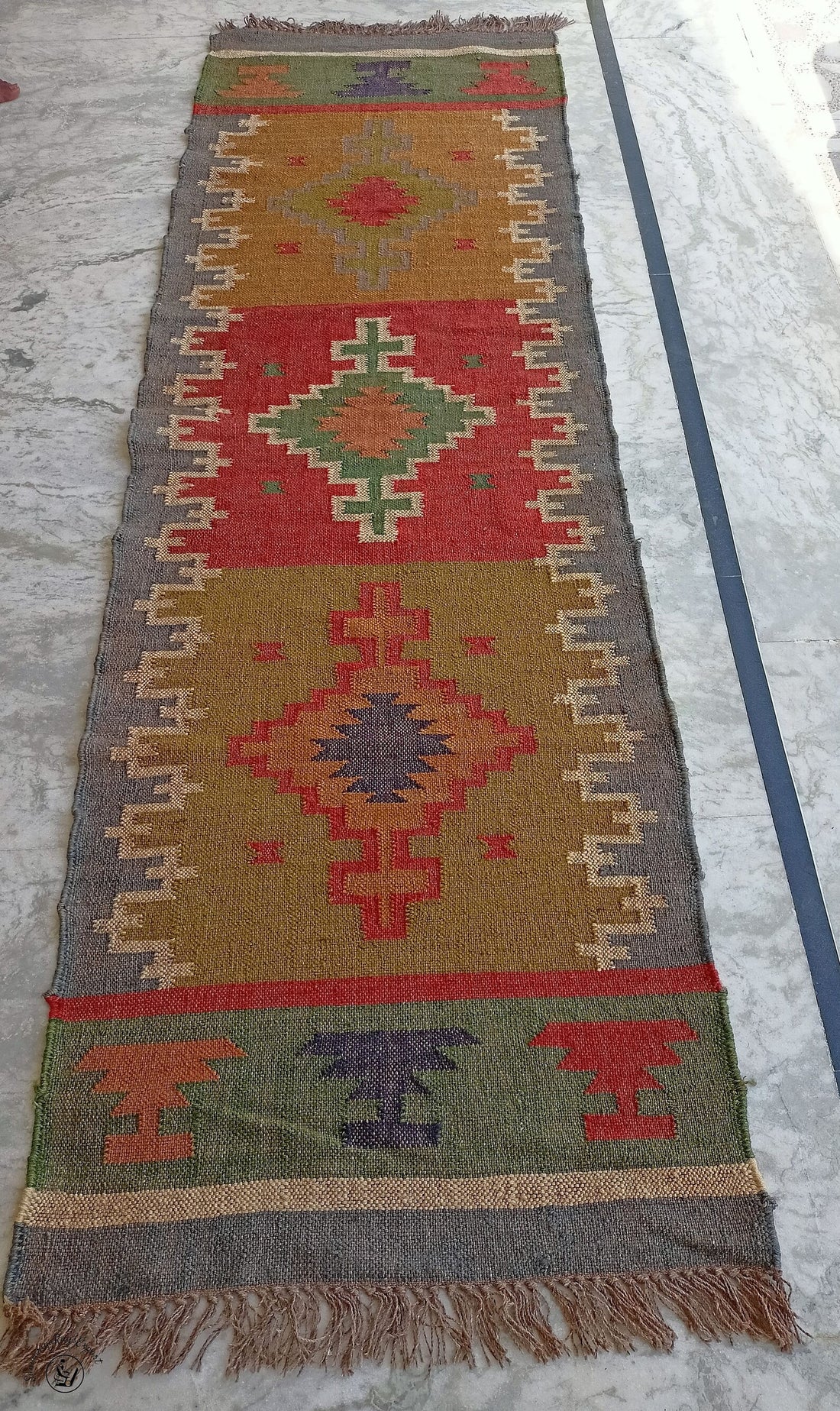 Handwoven Wool Jute Rug Handmade Kilim Dhurrie Rug, Motifs Oriental