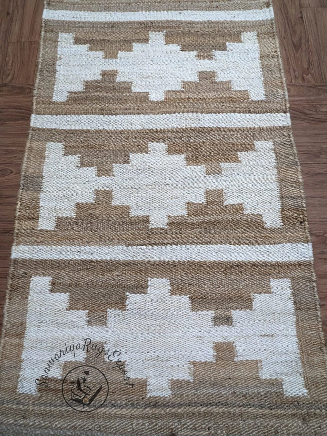Natural Jute Aisle Runner with Off-White Box Pattern