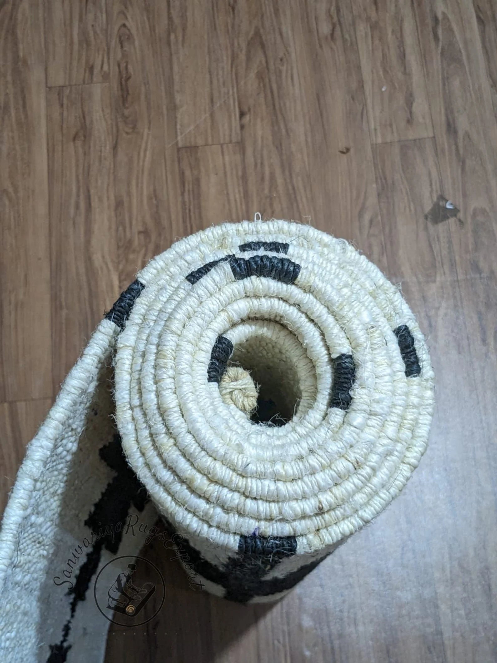 Handwoven Jute Runner Rug with Off White Line Pattern