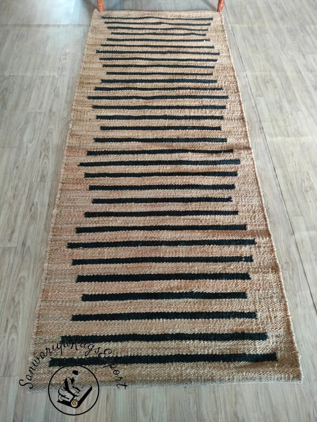 Handmade Hemp Jute Stair Runner – Natural & Black Stripes