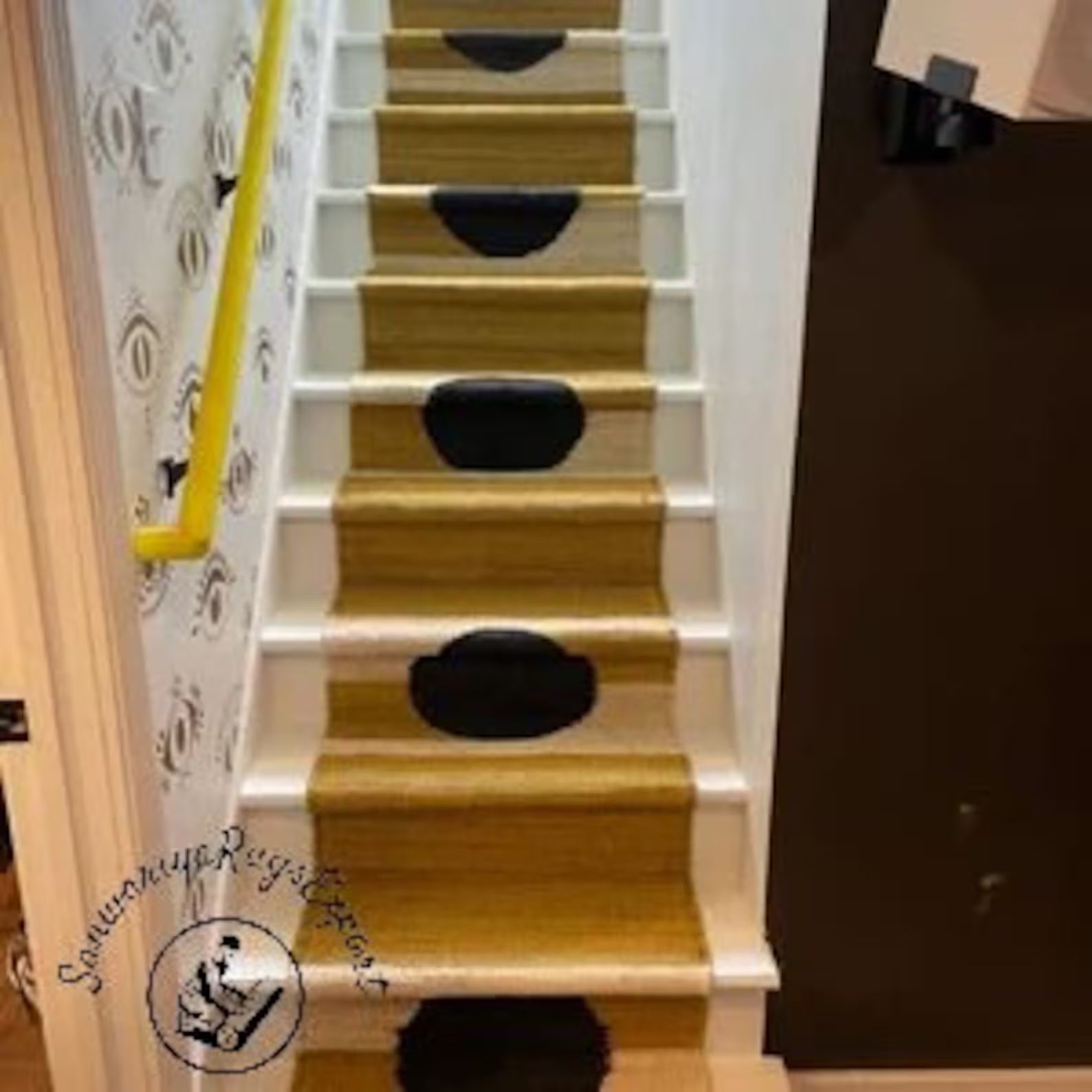 Yellow White and Black Circle Jute Runner Rug – Eco-Friendly Stair Runner