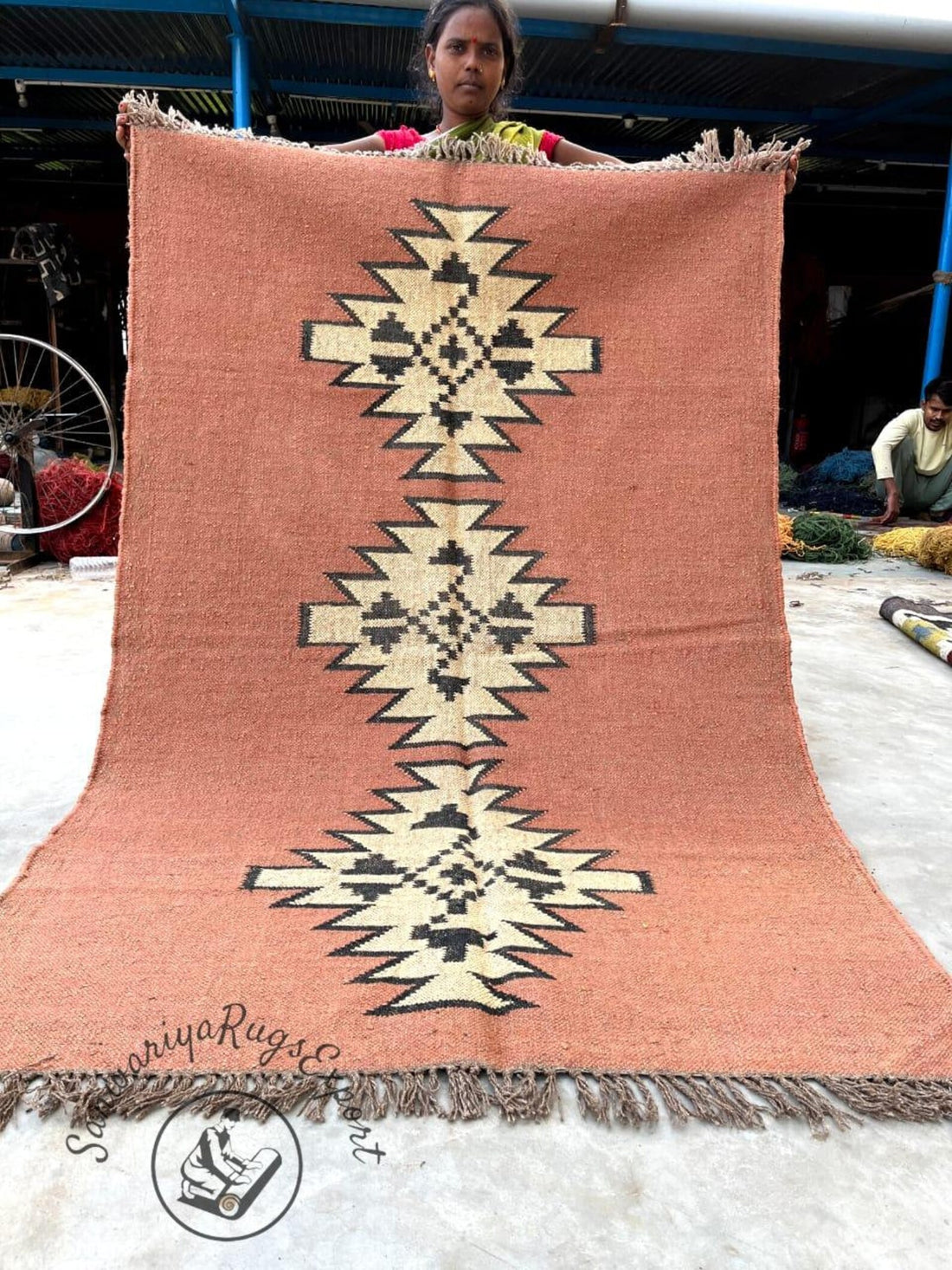 Handwoven Wool Jute Kilim Rug for Living Room | Bohemian Flatweave Carpet | Natural Wool Area Rug