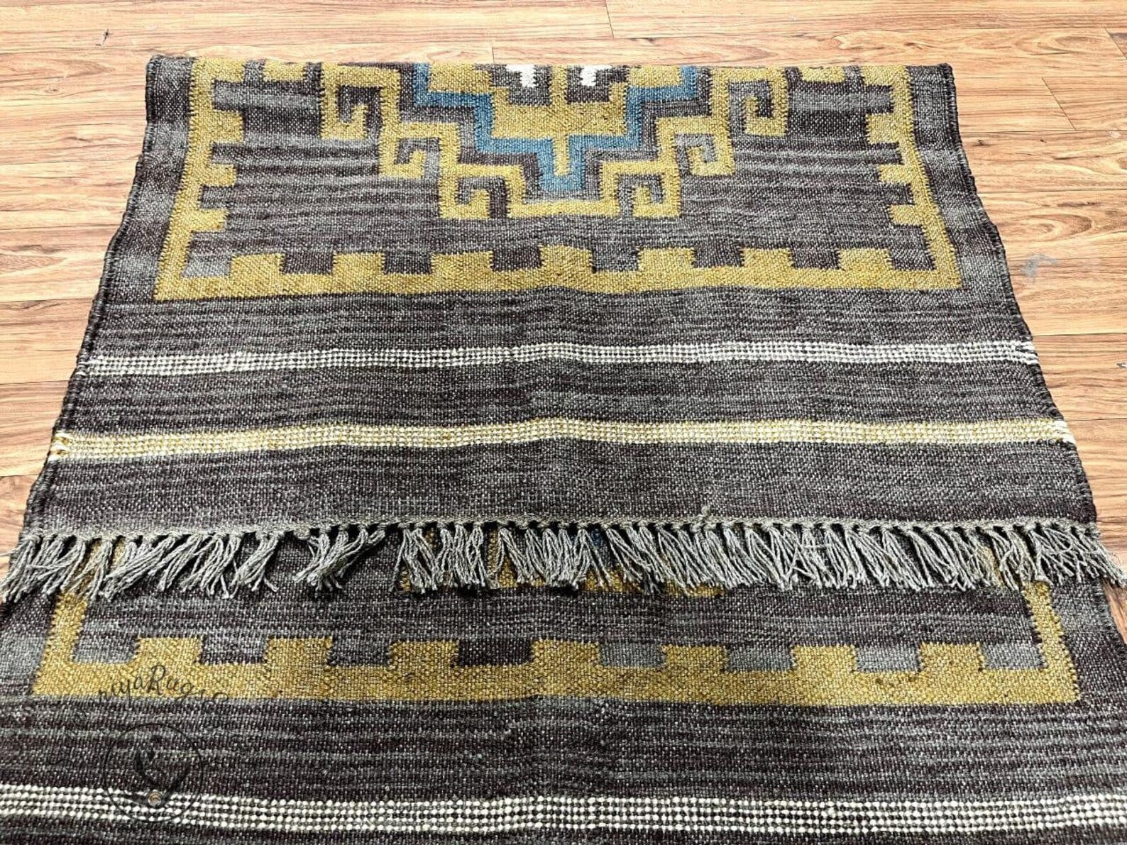 Handwoven Wool Jute Kilim Rug, Wool Jute Rug, Kilim Jute Rug, Flatweave Rug