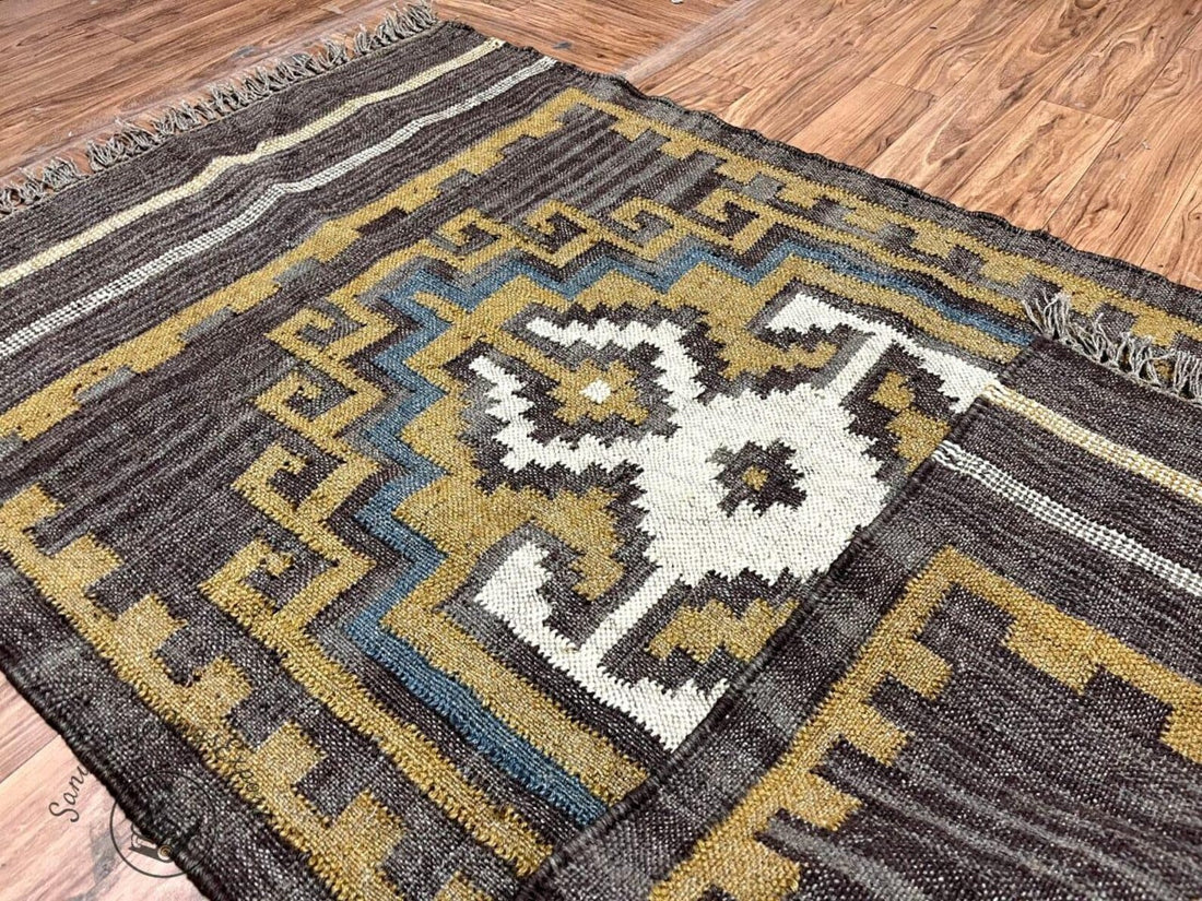 Handwoven Wool Jute Kilim Rug, Wool Jute Rug, Kilim Jute Rug, Flatweave Rug