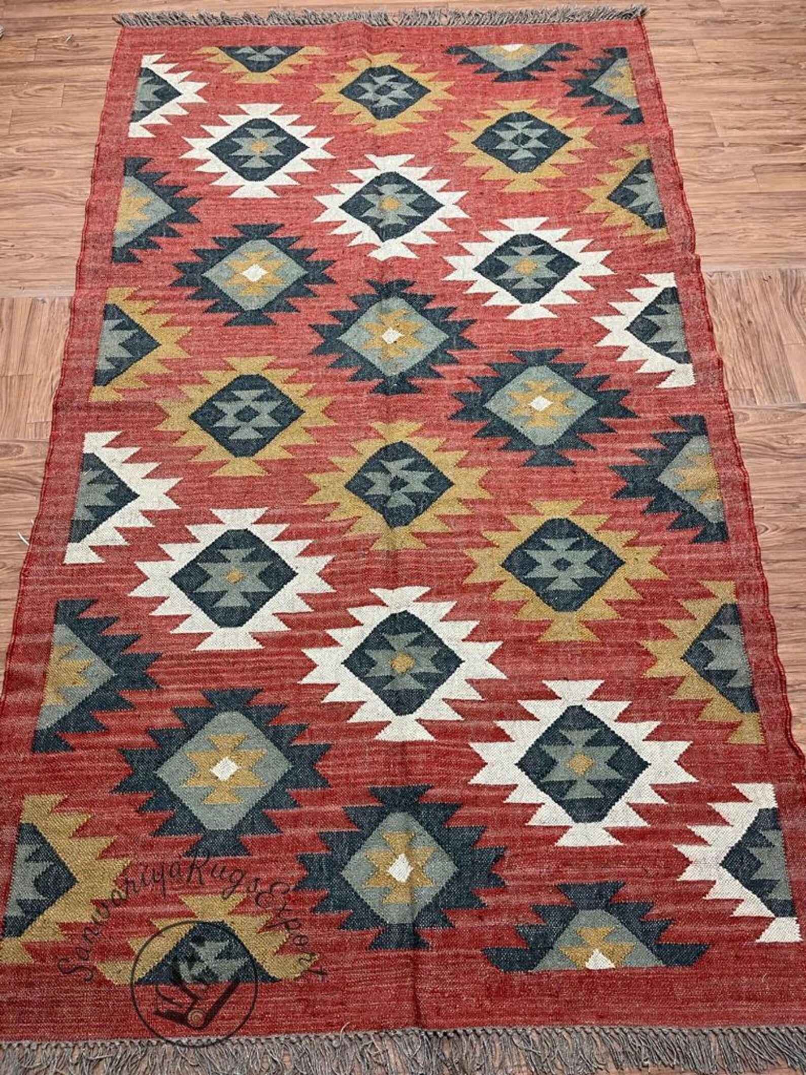 Multicolor Wool Jute Kilim Rug Flatweave Rug, Bohemian Rug Navajo Kilim Rug