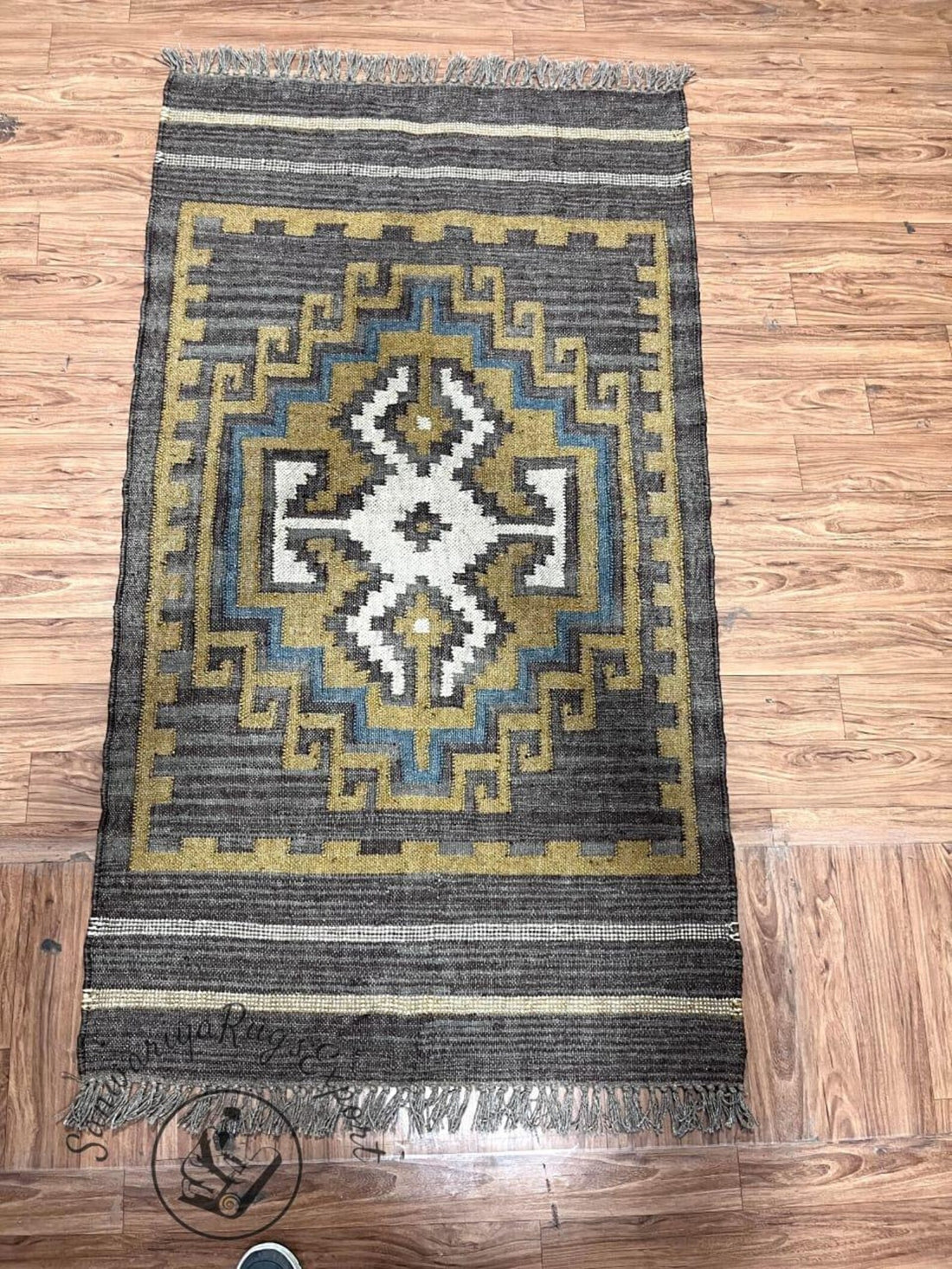 Handwoven Wool Jute Kilim Rug, Wool Jute Rug, Kilim Jute Rug, Flatweave Rug