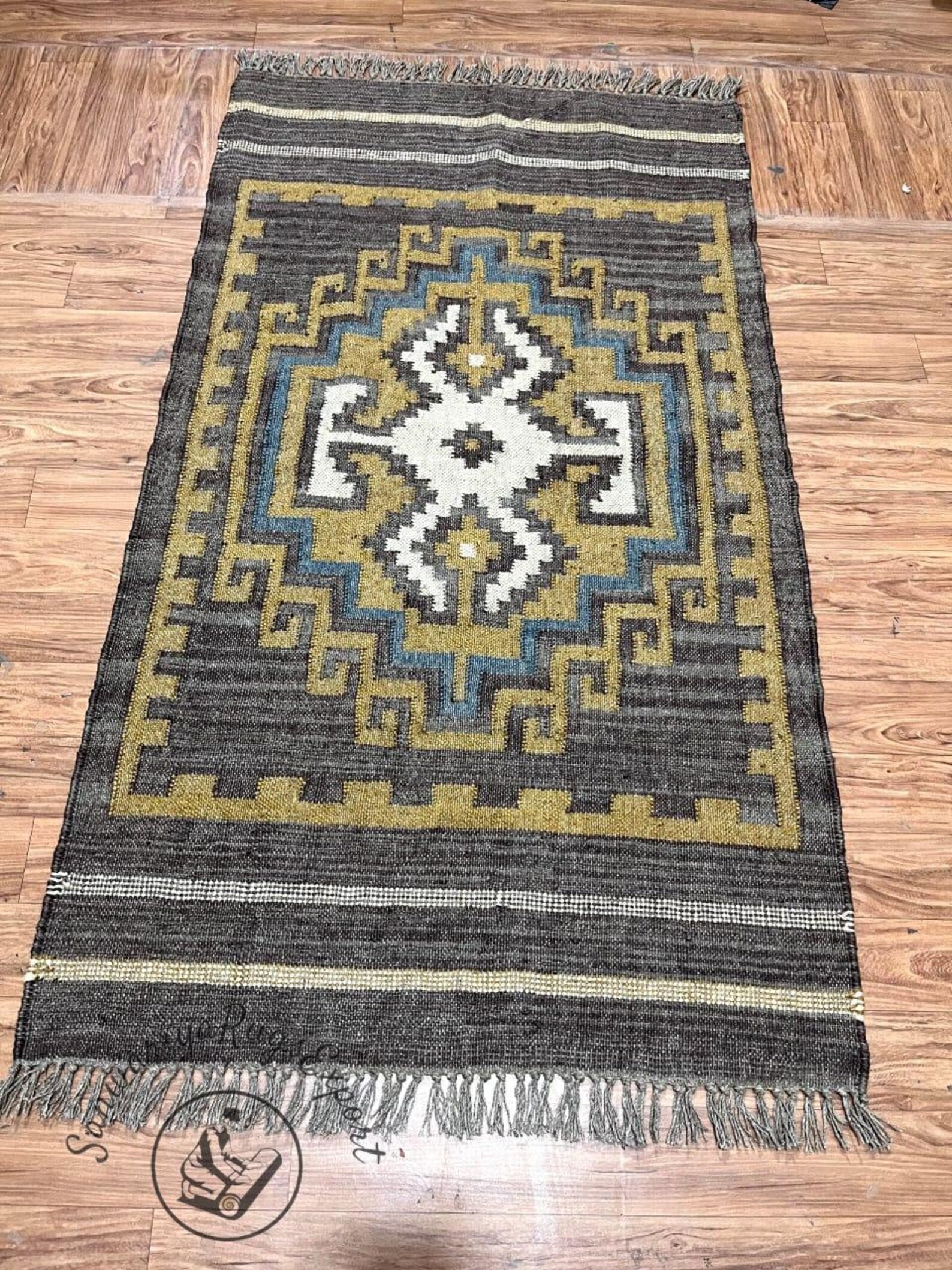 Handwoven Wool Jute Kilim Rug, Wool Jute Rug, Kilim Jute Rug, Flatweave Rug