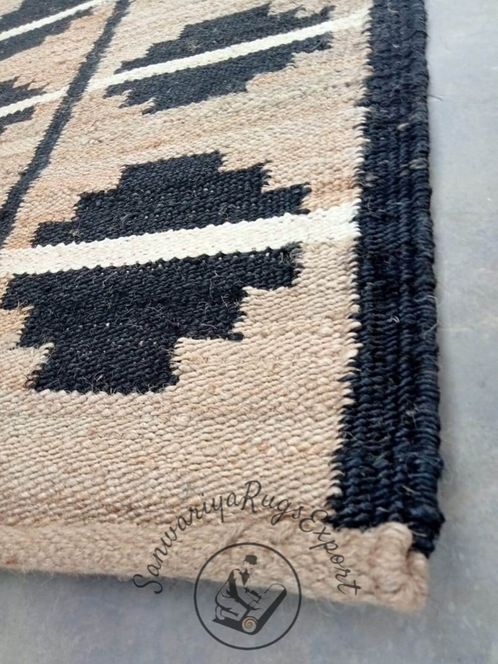 Natural & Black Jute Runner Rug – Eco-Friendly Stair and Hallway Runner