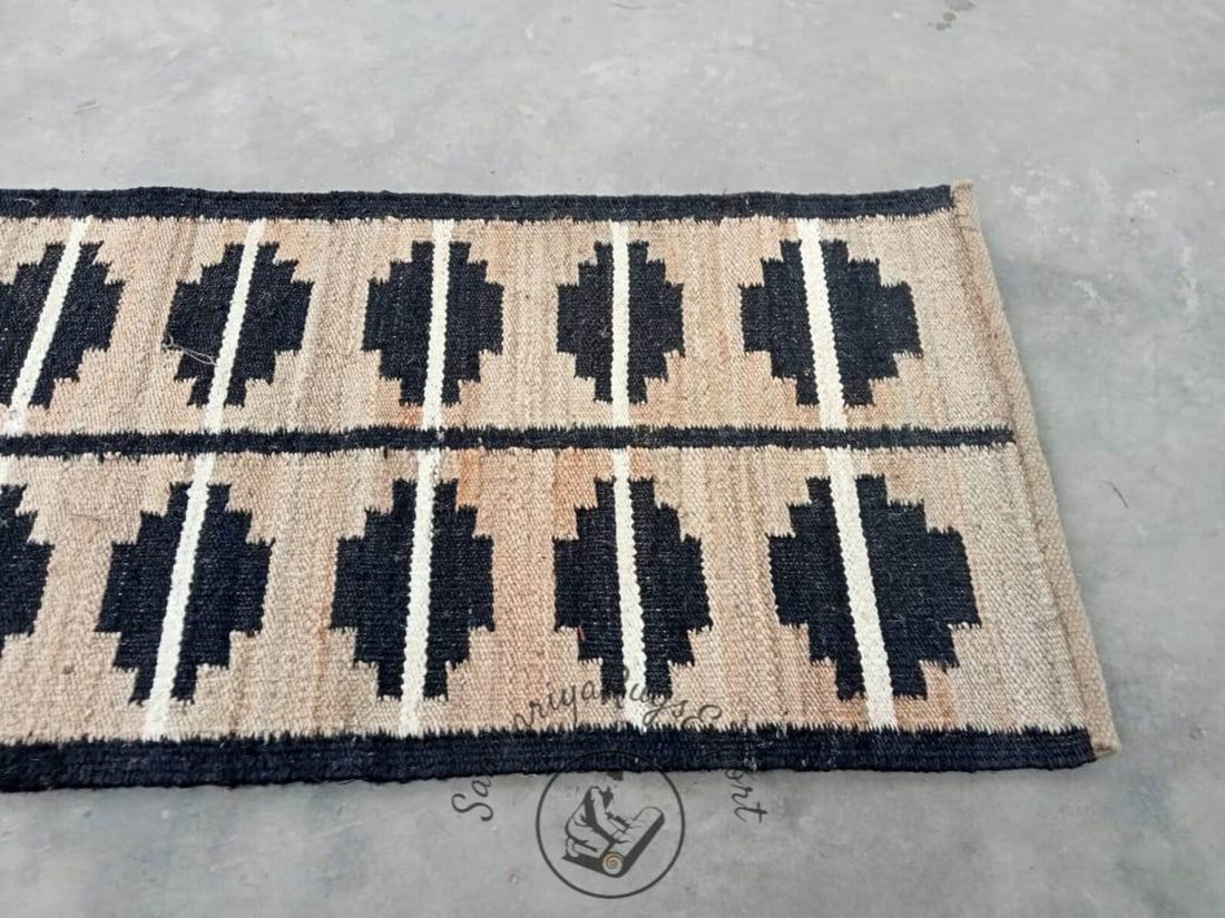 Natural & Black Jute Runner Rug – Eco-Friendly Stair and Hallway Runner