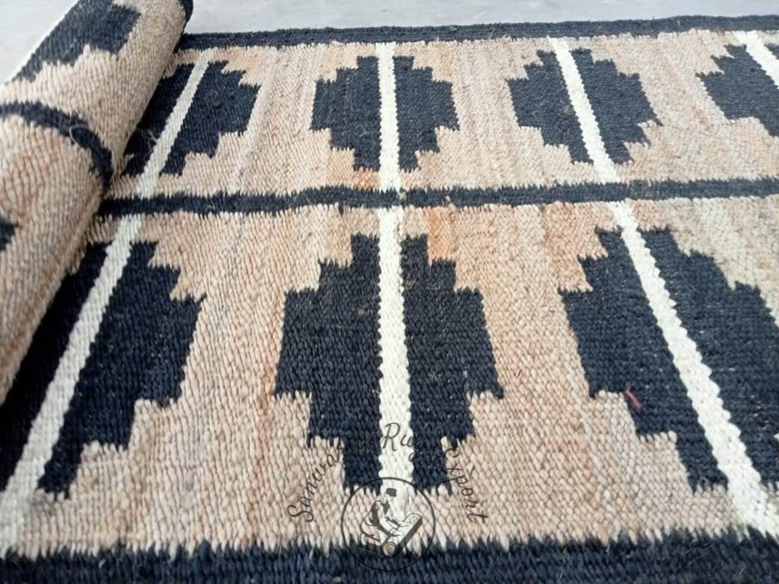 Natural & Black Jute Runner Rug – Eco-Friendly Stair and Hallway Runner