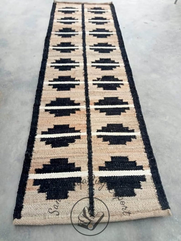 Natural & Black Jute Runner Rug – Eco-Friendly Stair and Hallway Runner
