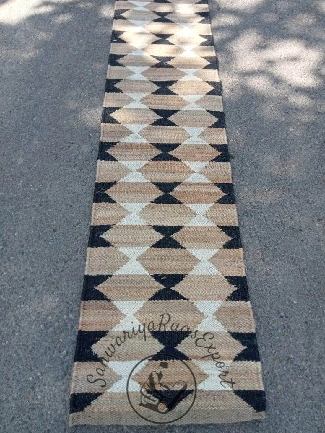 Handwoven Natural Black & White Jute Runner Rug – Stair & Hallway