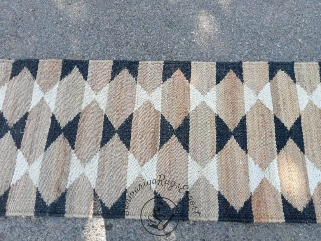 Handwoven Natural Black & White Jute Runner Rug – Stair & Hallway