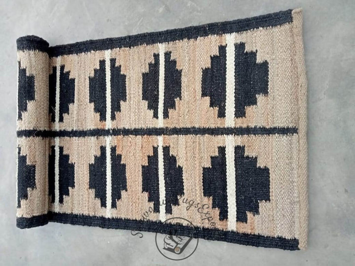Natural & Black Jute Runner Rug – Eco-Friendly Stair and Hallway Runner
