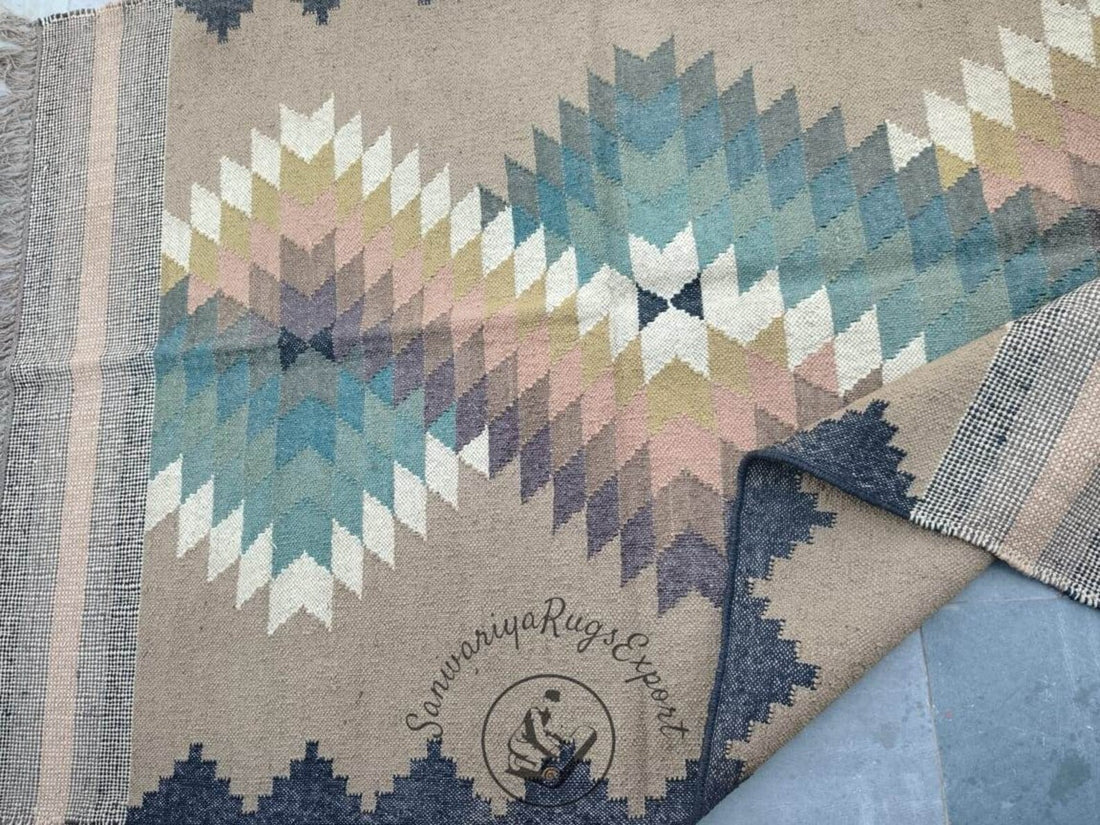 Handwoven Wool Jute Kilim Rug