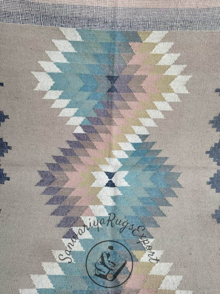 Handwoven Wool Jute Kilim Rug