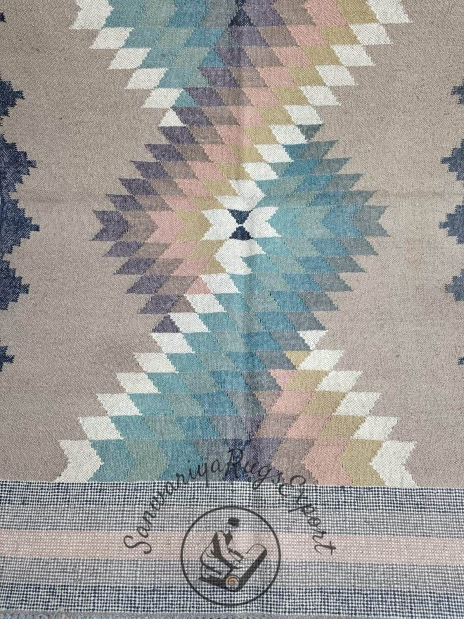 Handwoven Wool Jute Kilim Rug