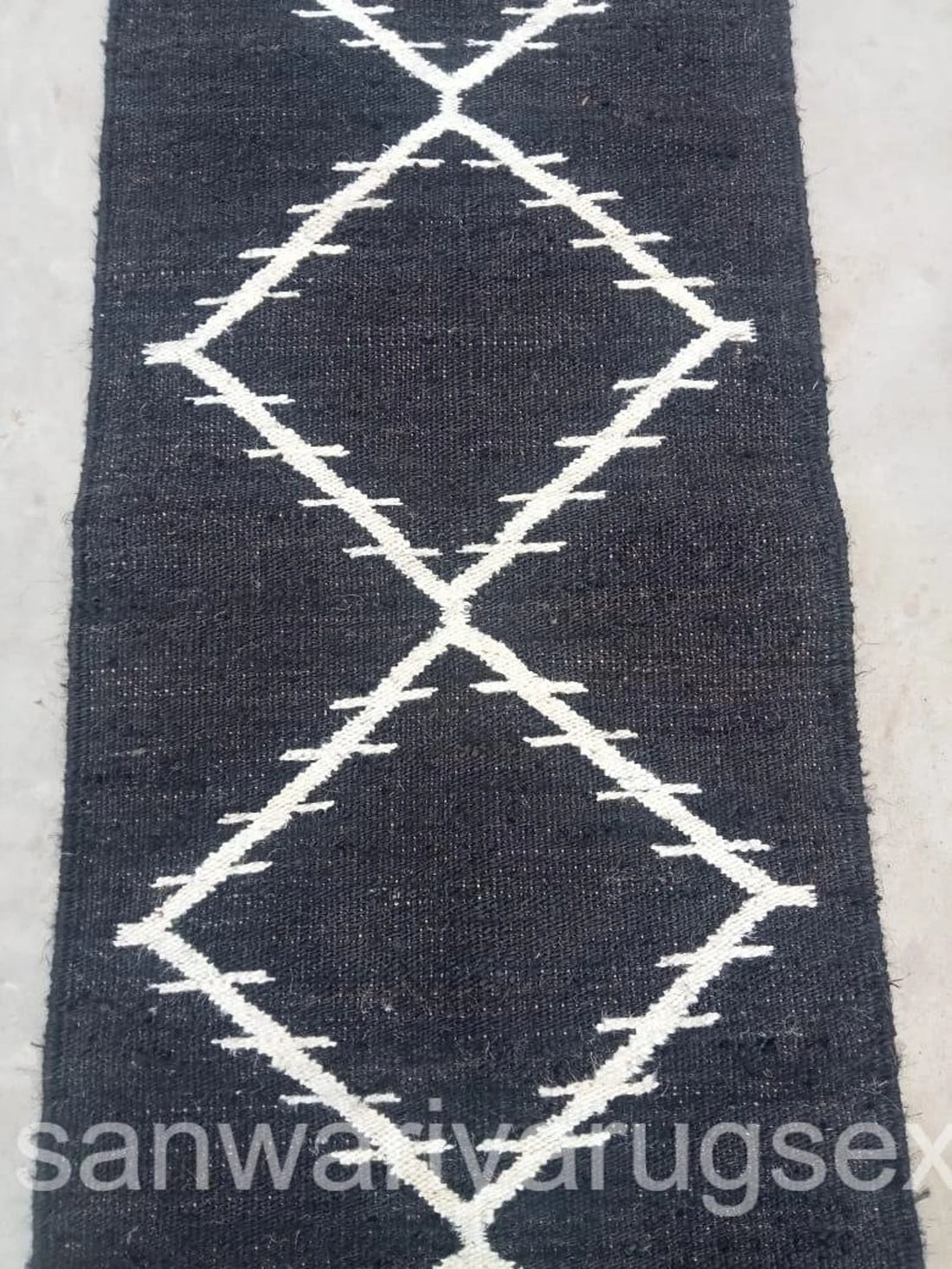 Handmade Black and White Hemp Jute Stair Runner Rug