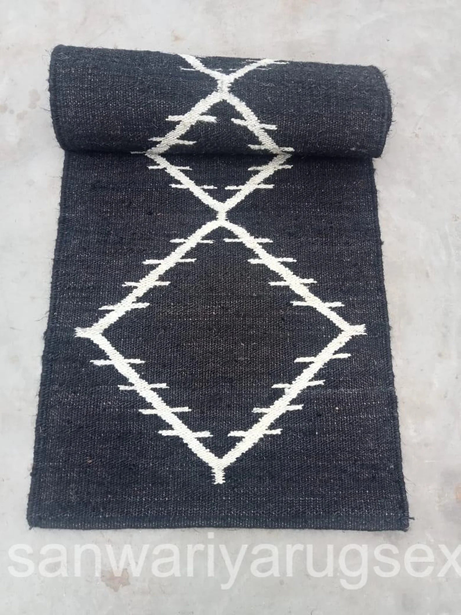 Handmade Black and White Hemp Jute Stair Runner Rug