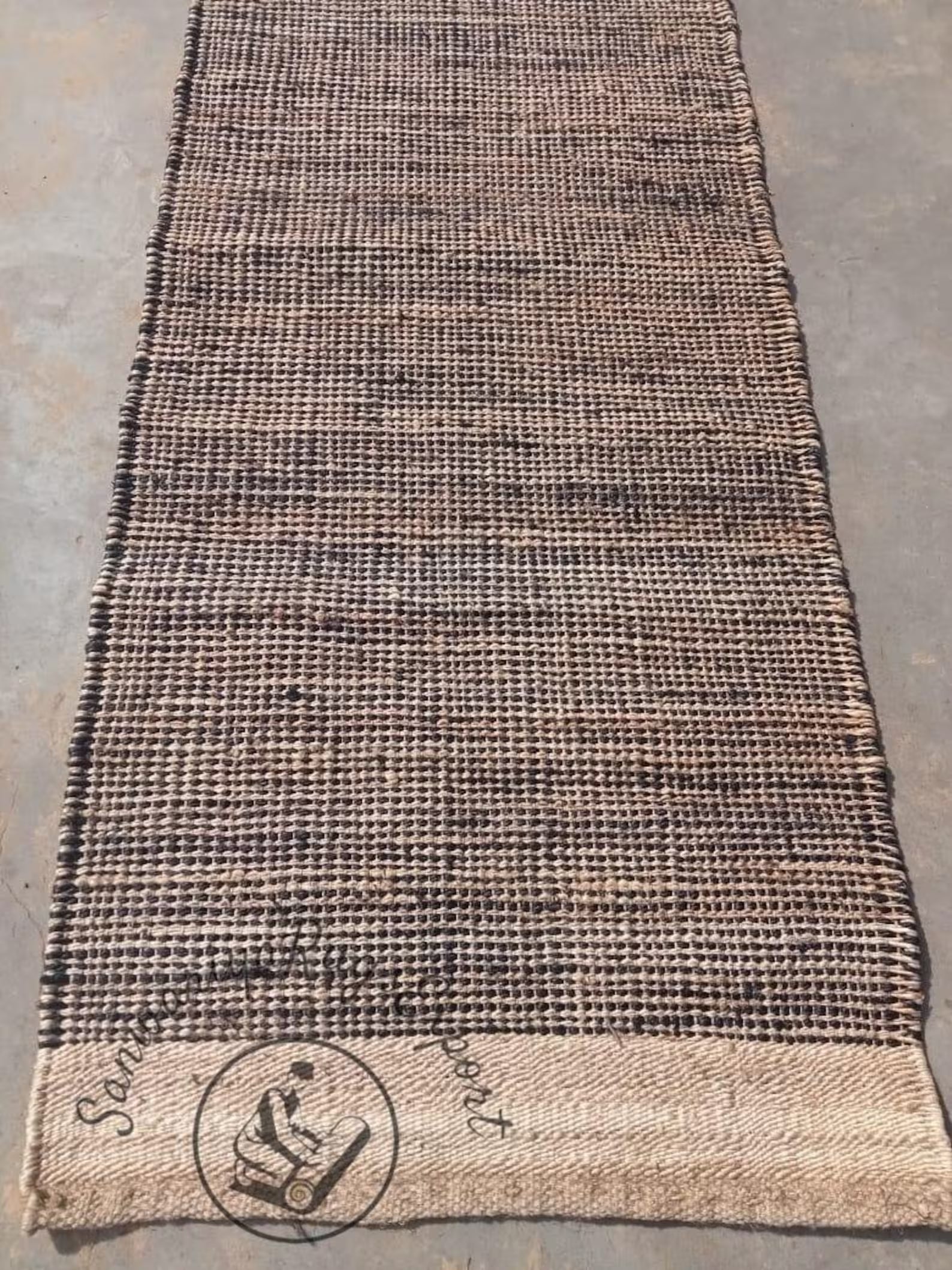 Natural Black Jute Hemp Runner Rug for Stairs and Hallways