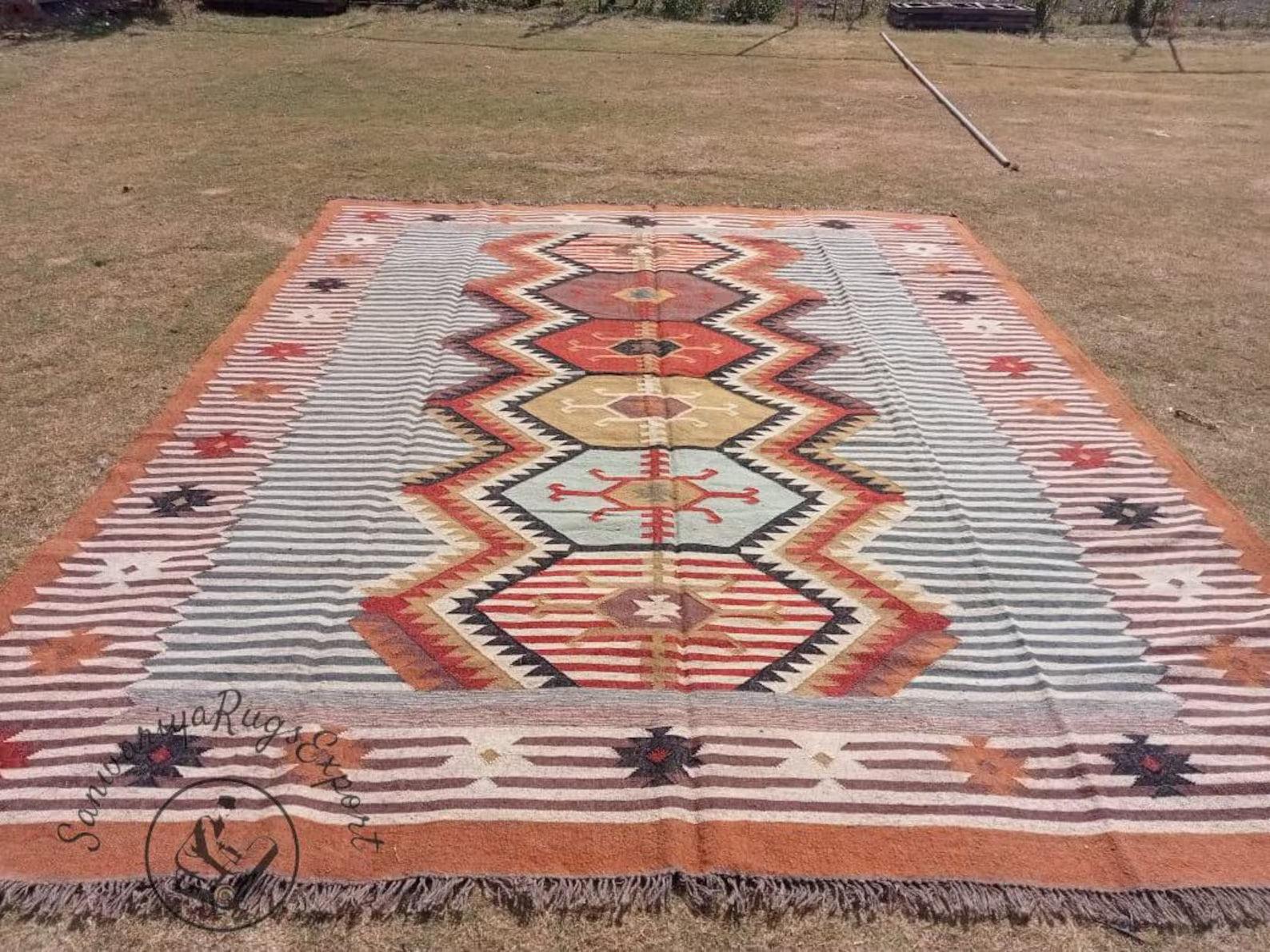 Kilim Wool Jute Multicolor Rug