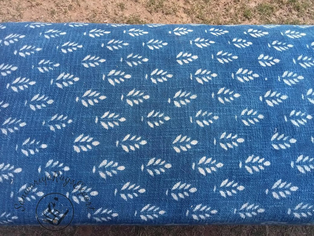 Block Printed Cotton Kilim Bench – Handmade Wooden Ottoman Seat