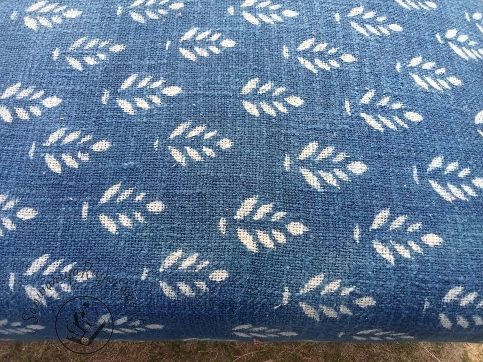 Block Printed Cotton Kilim Bench – Handmade Wooden Ottoman Seat