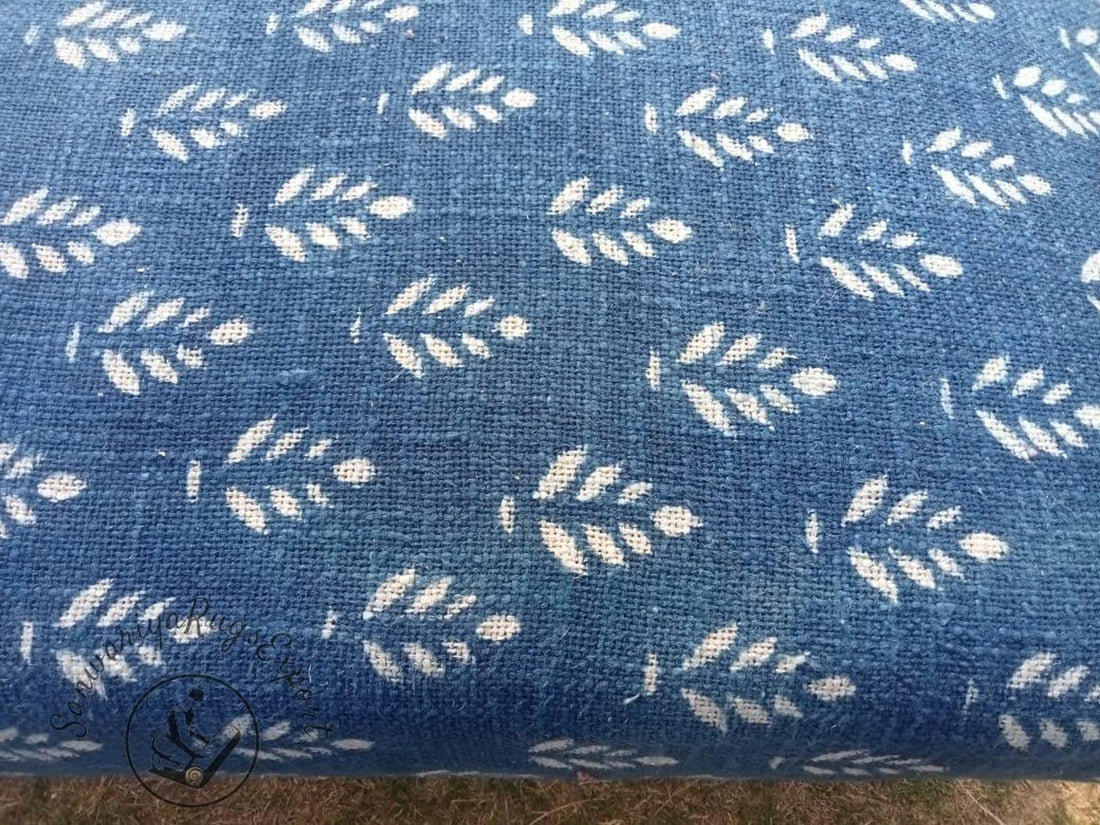 Block Printed Cotton Kilim Bench – Handmade Wooden Ottoman Seat