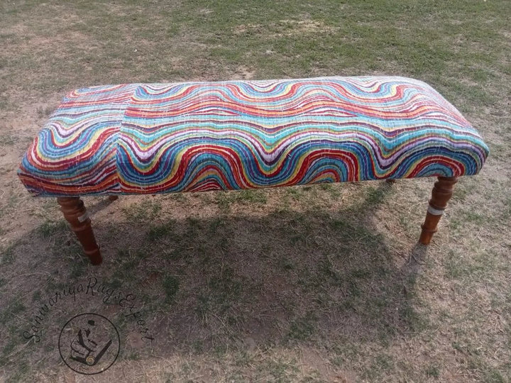 Kanta Printed Bench – Handmade Kilim Wood Work Ottoman Seating
