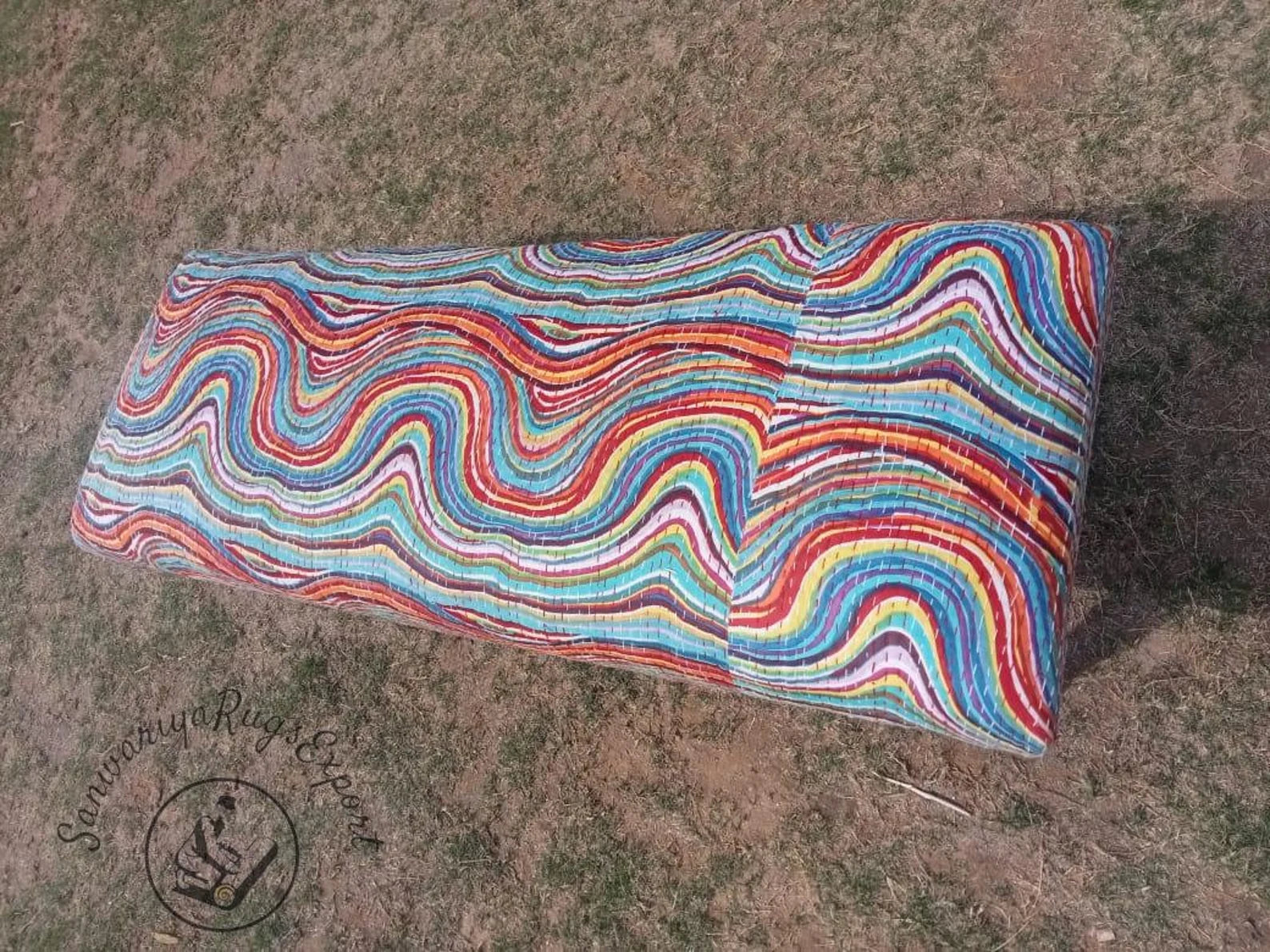 Kanta Printed Bench – Handmade Kilim Wood Work Ottoman Seating