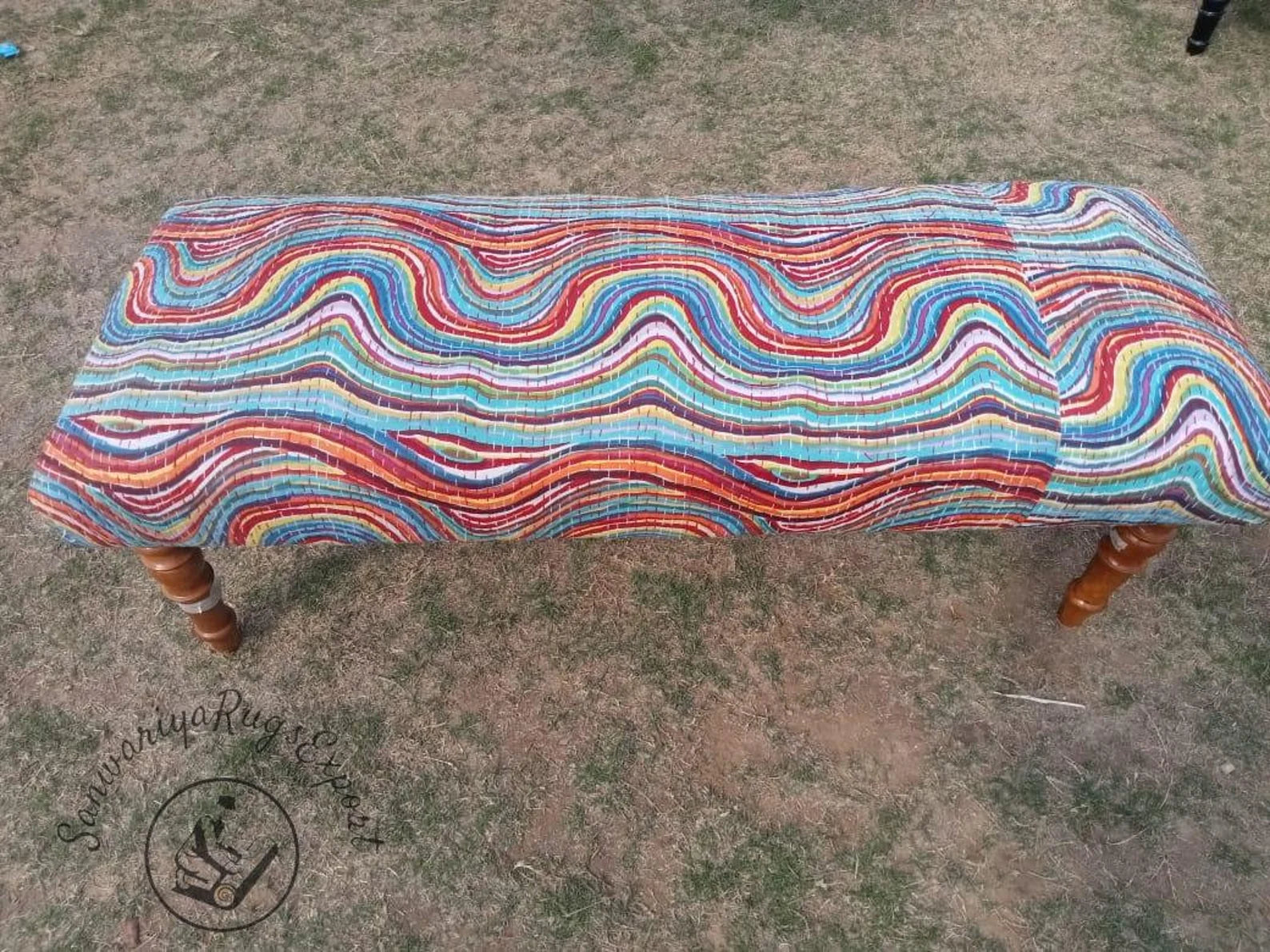 Kanta Printed Bench – Handmade Kilim Wood Work Ottoman Seating