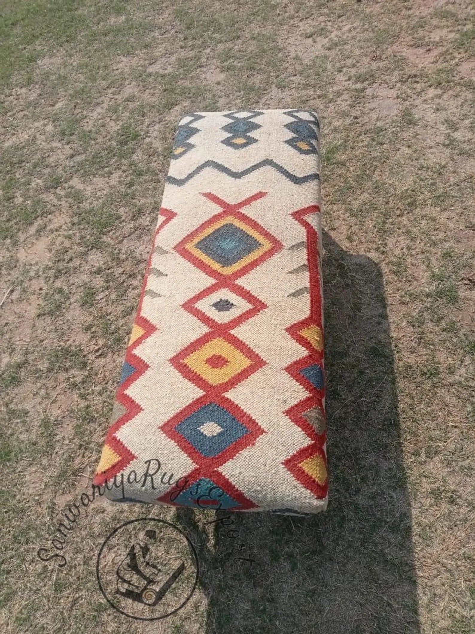 Handmade Kilim Bench – Wool Jute Rug Upholstered Entryway Seating