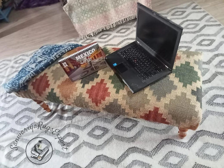 Cotton Bedroom Ottoman Bench – Handmade Wood & Cotton Rug Seating