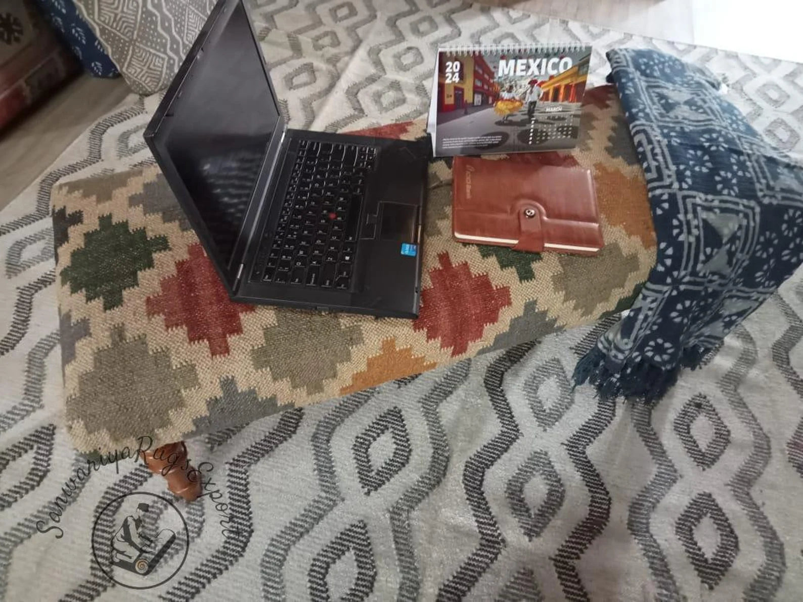 Cotton Bedroom Ottoman Bench – Handmade Wood & Cotton Rug Seating