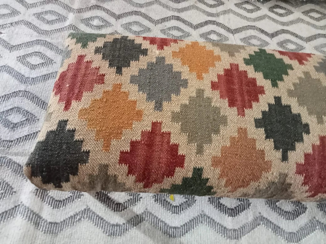 Handmade Kilim Bench – Turkish Rug Upholstered Wooden Seating