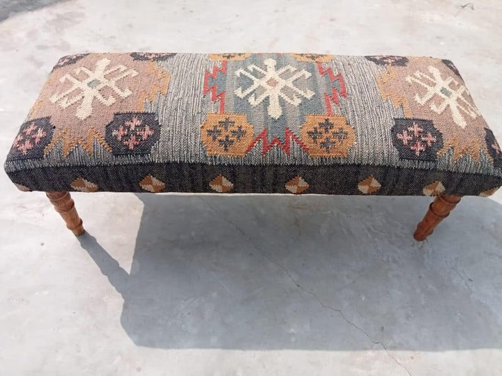 Kilim Bench – Handmade Turkish Rug Upholstered Wooden Seating