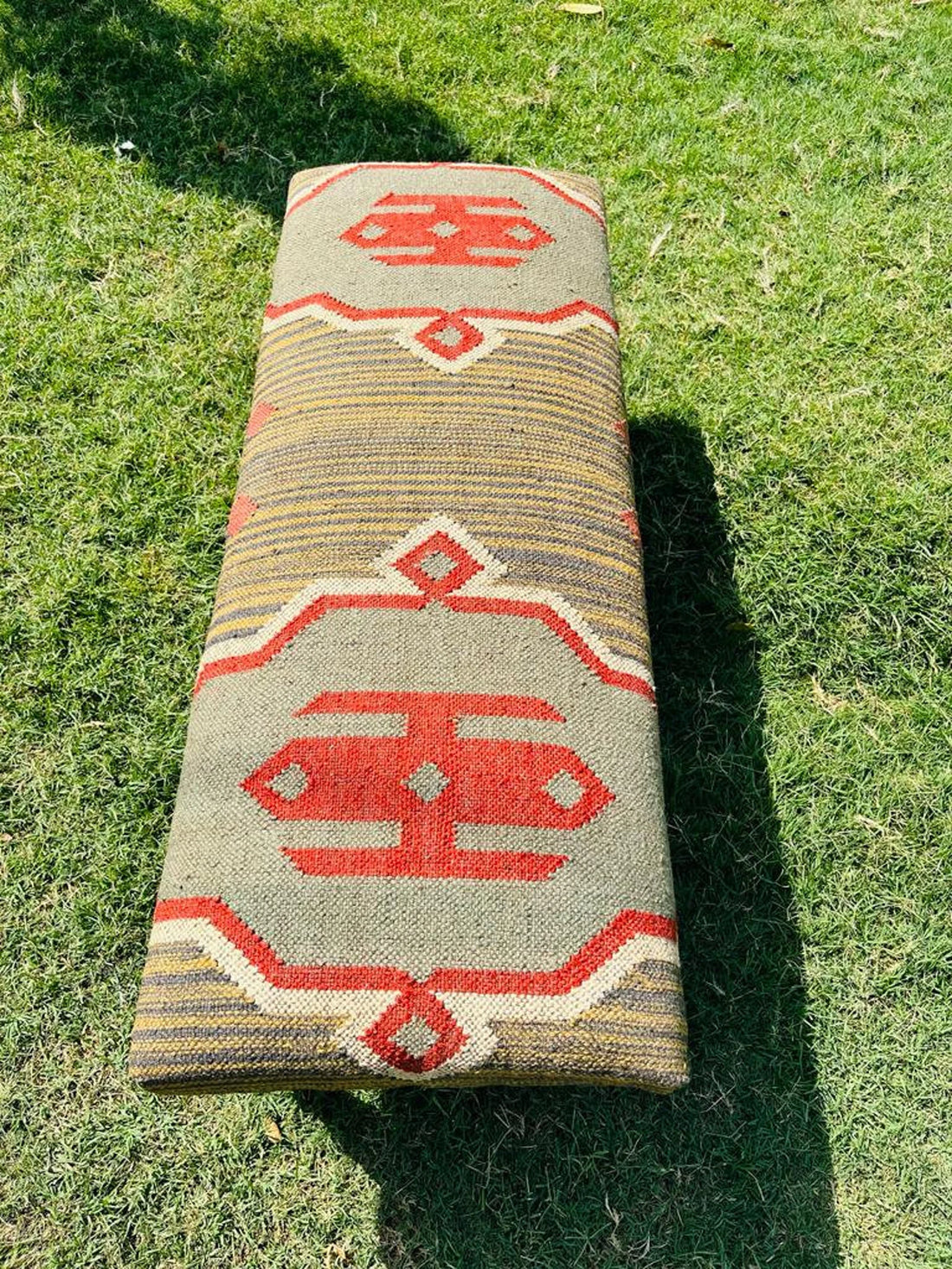 Handmade Kilim Bench – Turkish Rug Upholstered Wood Work Seating