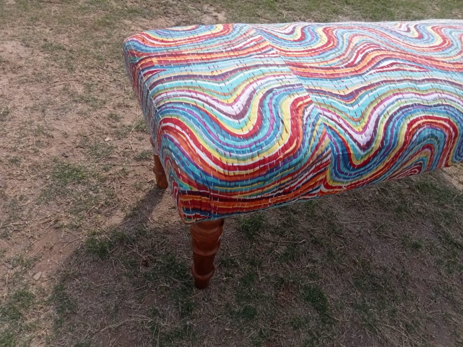 Kilim Bench – Handmade Turkish Rug Upholstered Wooden Bench